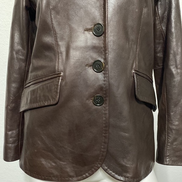 Ann Taylor Super Soft Genuine Leather Button Front Brown Collared Jacket Size 6 - Picture 7 of 10